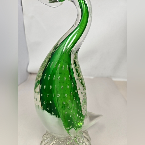 Murano Glass Duck Clear With Green & White Controlled Bubbled Get Quacked Ducky - Picture 3 of 14